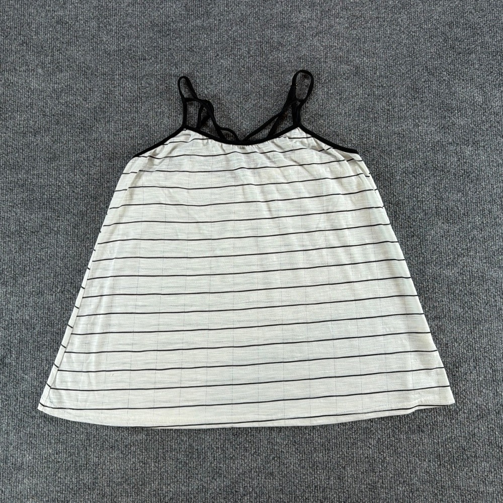 Sun & Thread Womens White Black Striped Strappy Crisscross Back Cami Tank‎ Top M